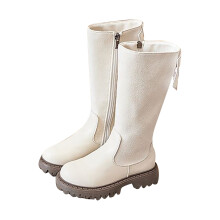 Girls' Winter Leather Calf Boots, Warm Lined, Sturdy Sole, Comfortable Casual Footwear for Cold Weather – Z03 White, Size 10.5–11 Years