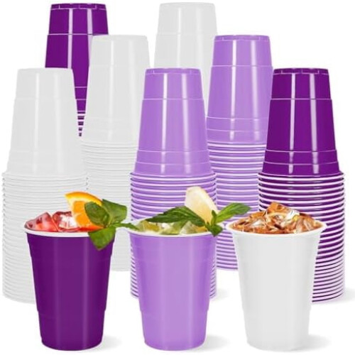 60 stk. 16oz farvede plastikkrus – lyserøde, orange, stærke