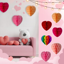 Adorno colgante de bola de panal con forma de corazón para el Día de San Valentín. Decoración para fiestas de San Valentín.