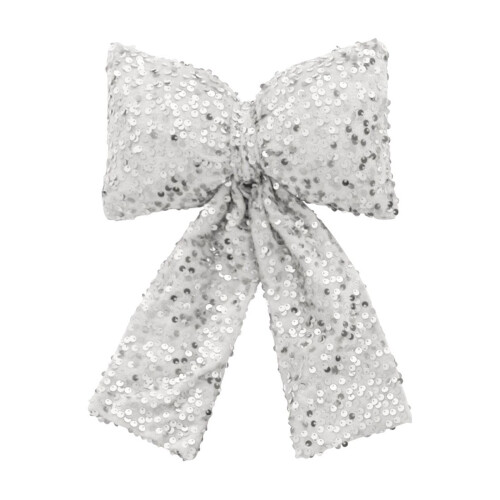 Silver Glitter Bow Christmas Ornament 10x16cm