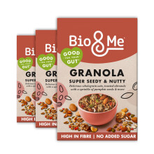 Bio&Me Super Seedy and Nutty Granola 3-Pack (3 x 360g) ? Vegan, High Fibre, No Added Sugar, Gut-Loving Breakfast Cereal