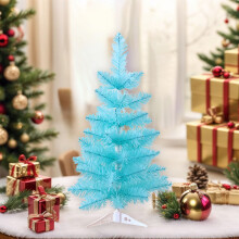 Blue Mini Christmas Tree with Lights and Ornaments 17 inch
