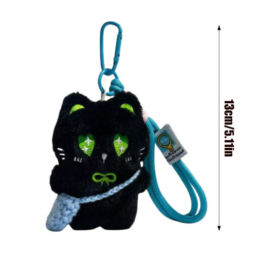 Pingente de crochê preto para celular com alça removível e chaveiro. 1