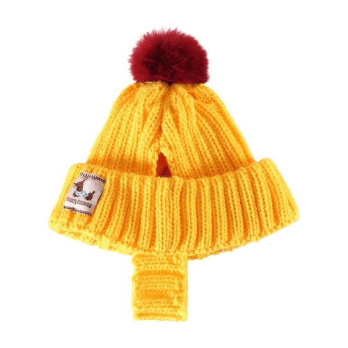 Strikket hundelue gul liten 20–30 cm