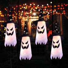 Svietiace halloweenske svetlá s duchmi a čarodejníckym klobúkom (4 ks)