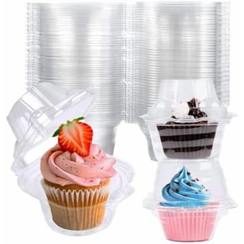 Plastbeholdere til cupcakes, 150-pakning, stabelbare, dype kuppelformede 1