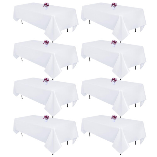 8 Pack White Polyester Tablecloths 60x102 in