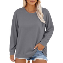 Oversized-Komfort-T-Shirt für Damen, lockere Passform, lange Ärmel, Rundhalsausschnitt, weicher Stoff, Basic-Top für jeden Tag mit Bündchen am