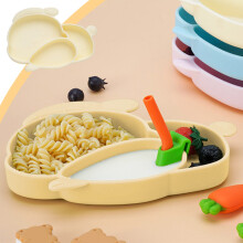 Piatto piano diviso in silicone a 3 scomparti con motivo coniglio giallo