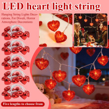 LED Heart String Lights, 10ft, 20 Warm White Bulbs,