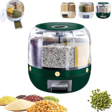 Distributeur de grains rotatif à 360 étanche à l'humidité, conteneur de stockage alimentaire grande capacité à 6 compartiments avec couvercle