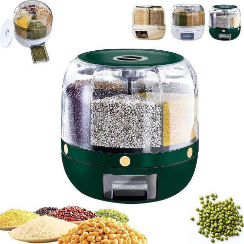 360 Rotating Grain Storage Bin, 6-Compartment, Sealed Lid