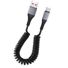 Spiralformet USB-A til USB-C-kabel, 90 cm hurtigopladning
