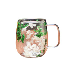 Tasse en verre borosilicate à double paroi avec fleurs séchées, 390