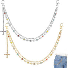 Calça com corrente de strass em camadas para homens e mulheres – pacote com 2 unidades