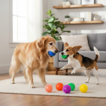 Bola de brinquedo para cães com apito – Colorida, Flutua, Altamente Elástica, Durável, para mastigar e brincar de buscar, ideal para cães de