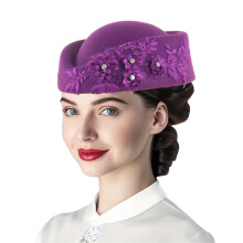 Chapéu Pillbox Feminino com Aplique de Flor, Roxo