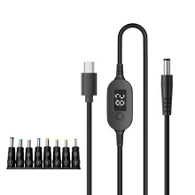 Typ-C-auf-DC5525-Stromkabel mit Digitalanzeige, 5 V–28 V