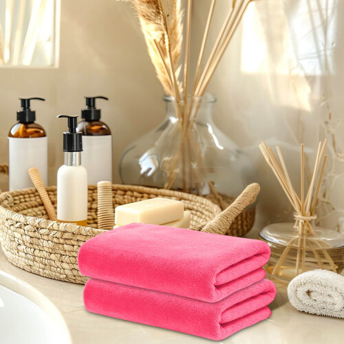 Ensemble de serviettes de bain en microfibre rose (2 pièces, 75 x 35 cm) 2