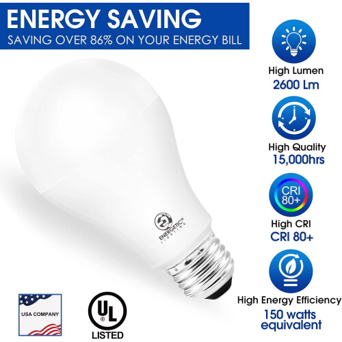 ENERYANTONTIC Υπερ-Φωτεινός Λαμπτήρας A21 Ισοδύναμος 150W, 4000K Ψυχρό Λευκό, 2600 Lumens, Βάση E26, 2
