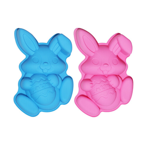 Food Grade Silicone Easter Rabbit Holding Eggs Cake Baking-Blue 1