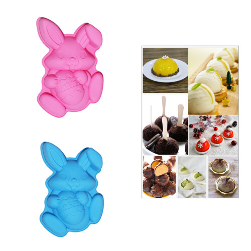 Food Grade Silicone Easter Rabbit Holding Eggs Cake Baking-Blue 2