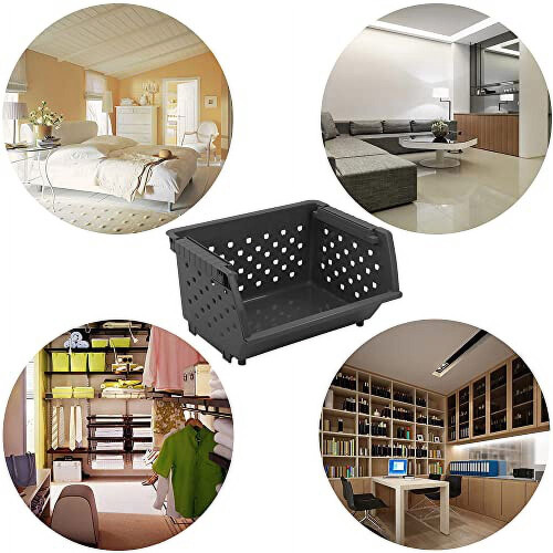 4-Pack Gray Plastic Stackable Kitchen Storage Basket, Stacking Organizer Basket 1