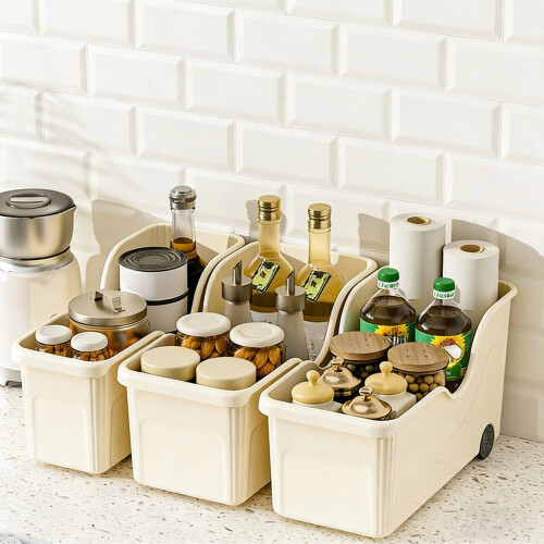 Plastic Rolling Storage Basket with Casters, 39x21x19cm, 2