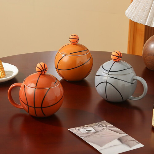Ceramic Coffee Mug Basketball Shape Coffee Cup Birthday-grey 1