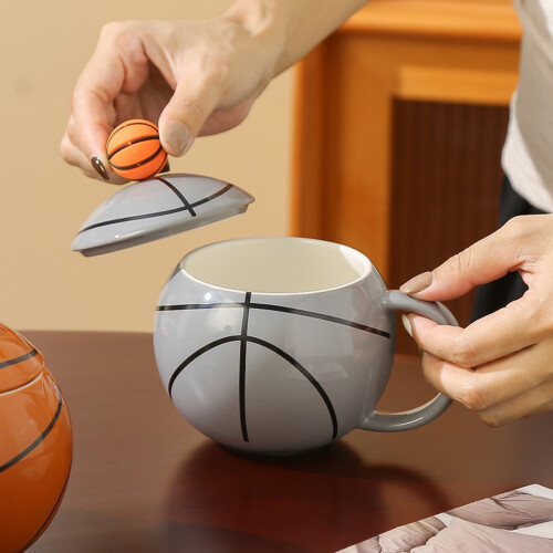 Ceramic Coffee Mug Basketball Shape Coffee Cup Birthday-grey 2