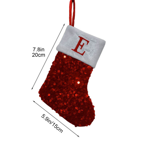 Sequin Christmas Stocking 7.8x5.9in Red Embroidered Initial 2