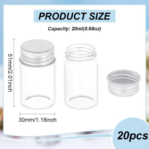 20 τεμάχια γυάλινα φιαλίδια δειγμάτων 20 ml με βιδωτά καπάκια αλουμινίου - Διαφανή, 1