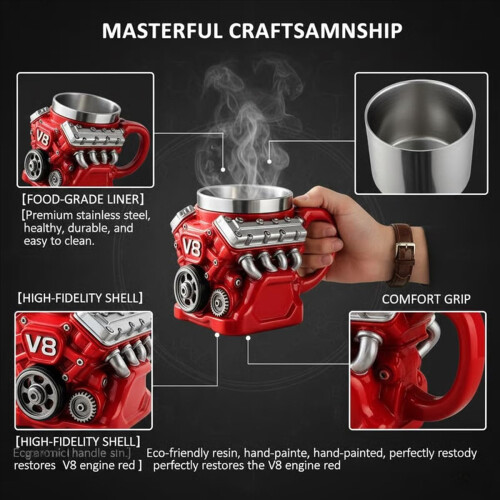 Κούπες καφέ με θέμα τον κινητήρα V8, 2026New3D κεραμικό κύπελλο καφέ, ρετρό ρεαλιστική 1