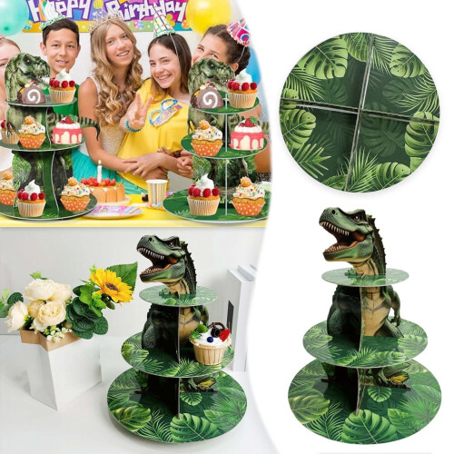 Βάση για Cupcakes με Δεινόσαυρους 3 Επιπέδων – Ανθεκτικός Πύργος Επιδορπίων από 1