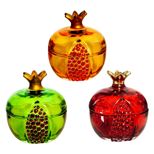 Glass Pomegranate Shape Candy Storage Jar with Lid for Home-Red 1