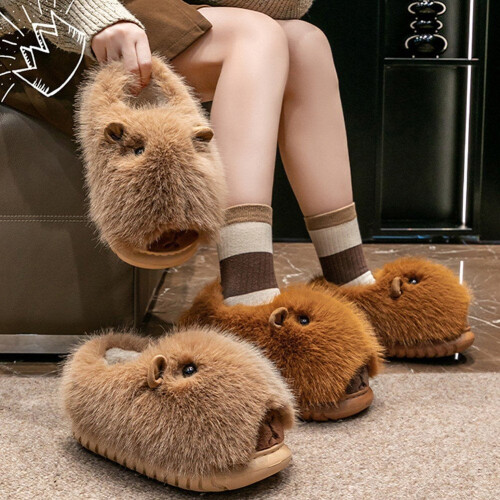Παντόφλες Capybara με κινούμενα σχέδια, γούνινες, αντιολισθητικές, ζεστές, 2