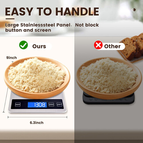 Ψηφιακή ζυγαριά κουζίνας 33lb, ακριβείας 1g/0.05oz, αδιάβροχη από ανοξείδωτο ατσάλι, 1