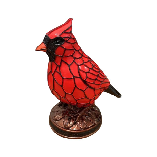 Red Cardinal Table Lamp – Stained Glass Design, 7 Inch 1
