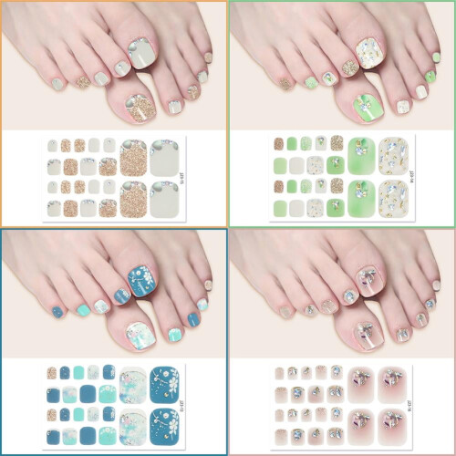 Adesivos removíveis para unhas dos pés, brancos, com efeito flash, da moda e requintados. 2