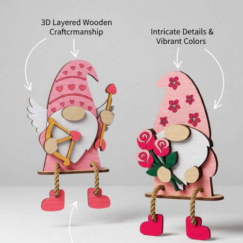 3D træ-valentinsdagsnisser sæt – Rustik hyldeholder 1