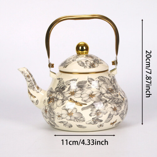 Vintage enameled tea kettle floral pattern 1.5L 2