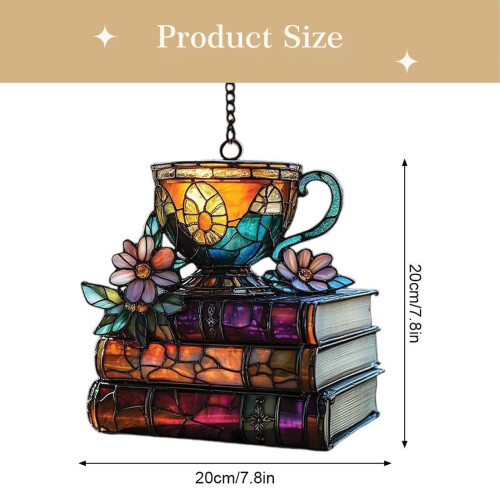 Acrylic Book Lover Ornament with Coffee Cup Design 1pc 2