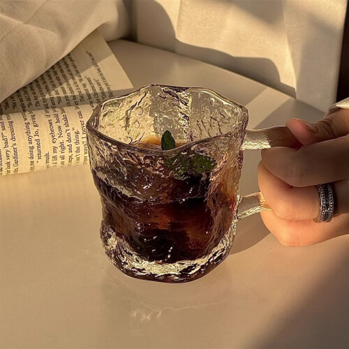 Ποτήρι πόσης Glacier Texture 7Oz, συμπαγή διαφανή γυάλινα ποτήρια με λαβή για νερό, γάλα, 2