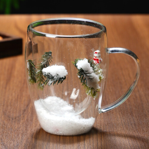 Caneca de Natal de Vidro de Parede Dupla com Globo de Neve 3D 2