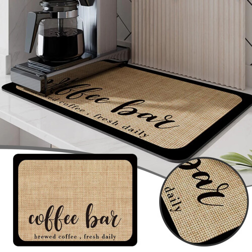 Tapete de borracha absorvente para café, 40x30cm (16x12 polegadas) – Secagem rápida, disfarça manchas, ideal para bancadas, compatível com 1