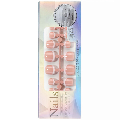 Ροζ Ombre Πιεστικά Νύχια Ποδιών, Τετράγωνα, 12 Μεγέθη, Κιτ 120 τεμαχίων – Ελαφρύ, 1