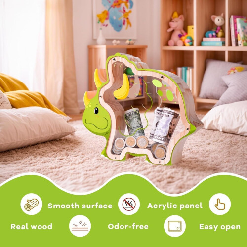 Ξύλινος κουμπαράς Triceratops για παιδιά – Άθραυστος, DIY εξατομικευμένος κουμπαράς 2
