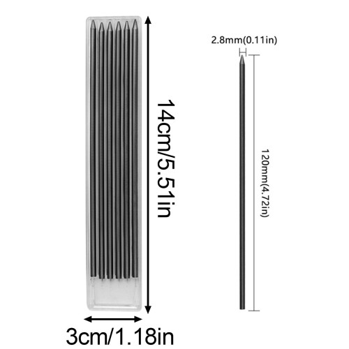 6 Pcs 2.8mm Mechanical Pencil Refills for Woodworking, Drawing (Black) 1