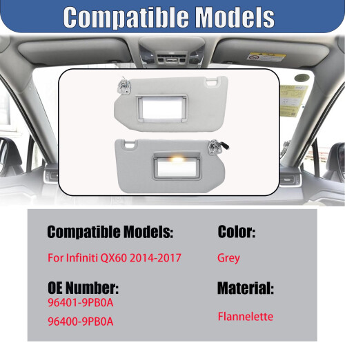 Parasole per Infiniti QX60 con specchietto e luce LED 2014–2017 1