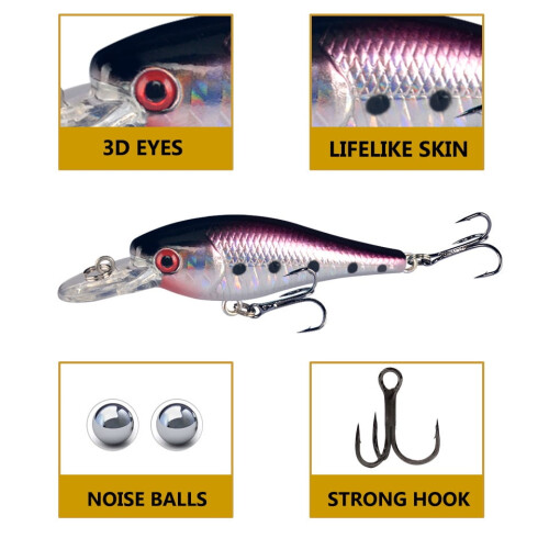 2PC 6.5cm Baits hard mino 3d bionic lures for sea fishing 2